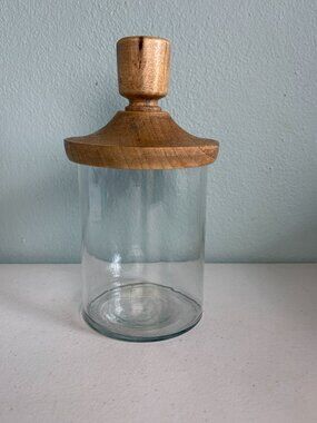Hobby Lobby Wood Topped Cylindrical Canister Jar